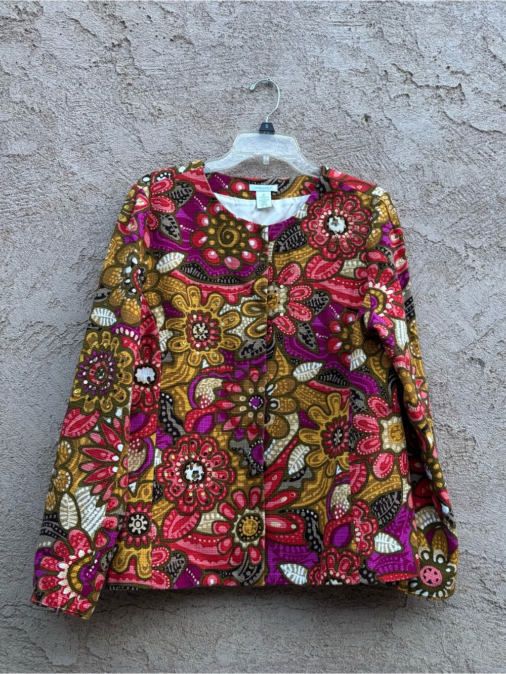 Laura Ashley Vintage Multi-color Floral and Paisley Jacket,Snap button, Size M